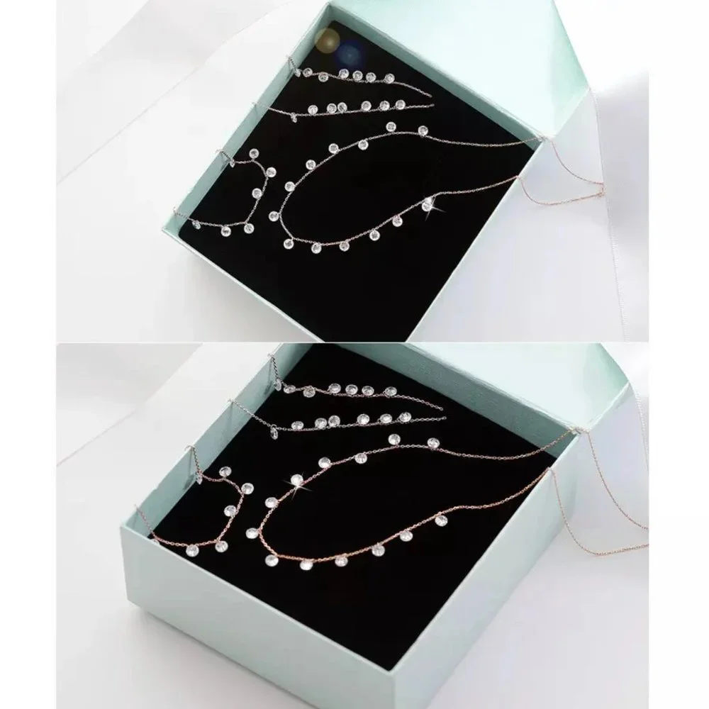 14k Gold Beautiful Diamond Drop Threader Earrings Sterling Silver - Picture 2 of 9